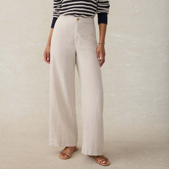 NWT Faherty Sun strider linen flax Women's Pants Sz L $168 - Picture 2 of 6